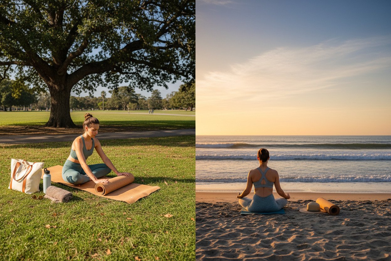 Jak przygotować się do jogi w parku lub na plaży